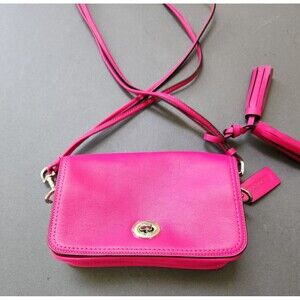 COACH Legacy Leather Penny Shoulder Crossbody Bag Purse Fuchsia Hot Pink Silver
